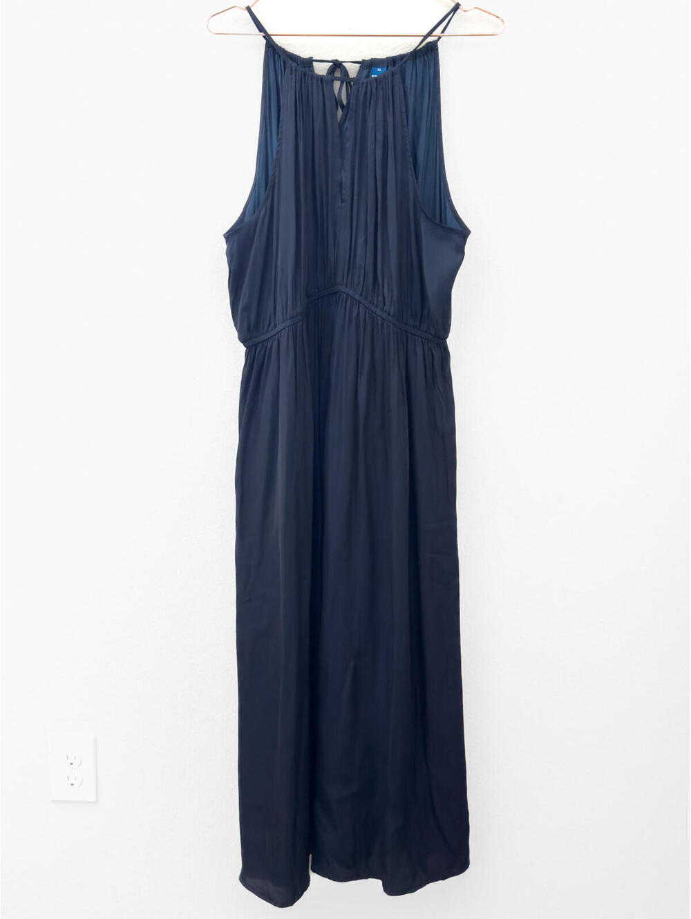 NWOT Old Navy Waist-Defined Halter Navy Satin‎ Maxi Dress Size XL